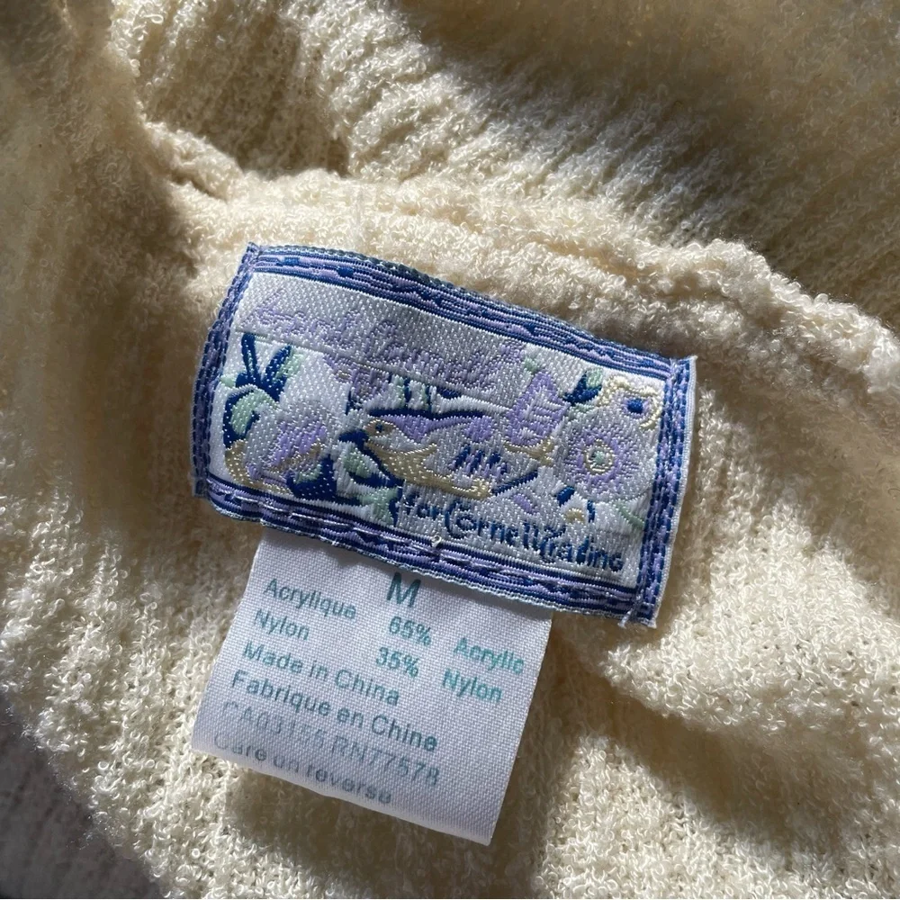 Vintage April Cornell Open Embellished Beaded Faux Pearl Knit Cardigan Granny - Picture 8 of 10